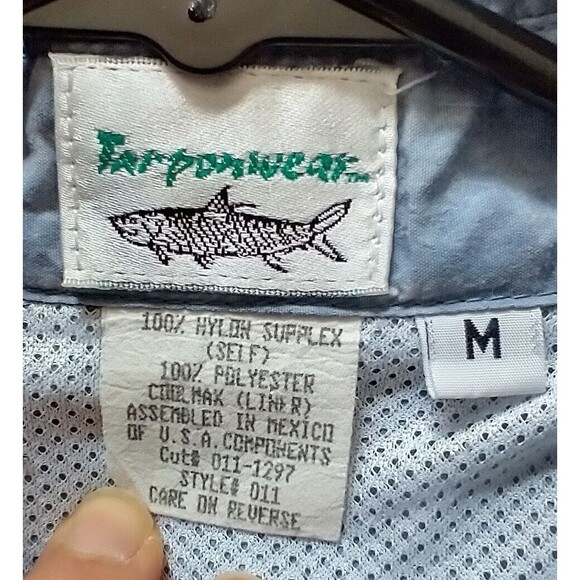 Tarponwear Fishing Shirt Men M Blue Pockets Vented Nylon Long Sleev Logo Outdoor - Picture 10 of 11